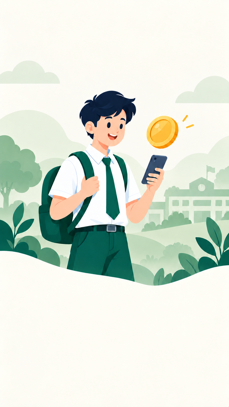 Pelajar berseragam sekolah melihat tabungan digital di ponsel